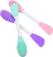 FRCOLOR 3Pcs Silicone Face Cleansing Brush Double Head Manual Facial Cleaner Tool for Skin Cleansing Mint Green Pink Purple Comfortable Grip for Easy Use