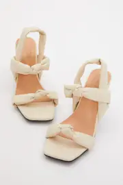 White Faux Leather Knot Mules