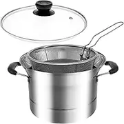 Deep Fryer Pot with Strainer Basket and Handle Stainless Steel Fryer Pot Portable Deep Fryer Multifunctional Deep Frying Pot for Cooking Chicken Wings Seafood French Fries