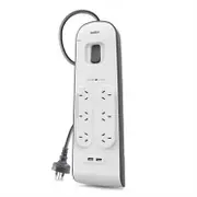 Belkin 2.4 Amp USB Charging 6-outlet Surge Protector with USB Port - White/Grey (BSV604au2M),Rated to withstand power surge of 650 Joules, $30,000 CEW