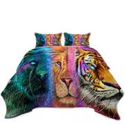 Tiger Lion Panther Faces of Nature Neon Big Cats Coverlet