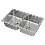 HILLESJÖN inset sink, 2 bowls, stainless steel, 75x46 cm