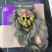 Halloween Mask Pirate Skull Long Hair Realistic Scary Costume Mask Pony Tail New