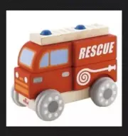 Wooden Building Blocks Wheels Toy Game Kids Childrens Homeschooling Fire Engine
