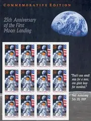 1994 25th Anniversary of The First Moon Landing, Collectible Souvenir Stamp Sheet of 12, Mint Never Hinged