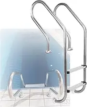 2 Step Pool Ladder, Swimming Pool Entry and Exit Pedal Step with Extended Armrest for Hot Spring Water Park Fish Pond(Drilling,2-Steps1.5mm)