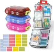 4 Pack Travel Pill Organizer, Small 10 Grid Compartments Pocket Pharmacy,Portable Medicine Container Case,Mini Daily Weekly 7 Day Medication Organizer