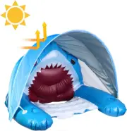 AIRINTIN Inflatable Shark Pool Floats Chair with Canopy, Cup Holders | X-Larg...