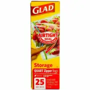 Glad Zipper Storage Bags, Quart Size 25 bags
