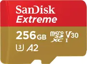 SanDisk 256GB Extreme microSDXC UHS-I Memory Card with Adapter - C10, U3, V30, 4K, A2, Micro SD Card (Older version)