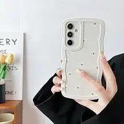 ZTOFERA Case for Samsung Galaxy A14 5G/4G, Cute Curly Wave Frame Daisy Pattern Liquid Silicone Case, Flexible Shockproof Protective Bumper Cover for Samsung A14 - White