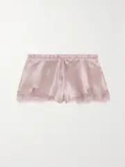 [Carine Gilson] Carine Gilson - Lace-trimmed Ruffled Silk-satin Shorts - Gray - small small Gray