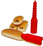 Hotdogger, Hot Dog Bun Driller Perfect for Grilling and BBQ, Ideal Size for Brats and Other Sausages (Red), 1.6''x1.6''x7.6''