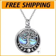 Eternal Tree of Life Urn Necklace in Sterling Silver & Abalone Shell for Ashes
