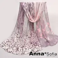 在飛比找momo購物網優惠-【AnnaSofia】仿蠶絲領巾絲巾圍巾-枝葉疊影 軟柔雪紡