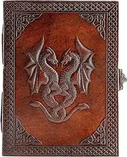 Komal's Passion Leather Handmade Leather Double Dragon Journal/Writing Notebook Diary/Bound Daily Notepad For Men & Women Unlined Paper Medium, Writing Pad Journal For Artist, Sketch (8 X 6, Brown)