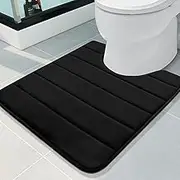 Buganda Memory Foam U-Shaped Contour Toilet Rugs, Non Slip Absorbent Toilet Mat, Thick Soft Washable Bathroom Rugs, Floor Carpet Bath Rugs Mat for Toilet Base (24" x 20", Black)