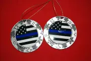 Thin Blue line Christmas Wreath Shaped Ornament