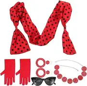 [ANDRESLAD] Retro 1950s Party Costumes Women's 50s Accessories Set Headband Glasses Necklace for Dress up