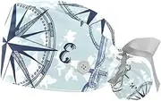 [WOSHJIUK] Working Hat 2 Pack Scrub Caps for Women,sea Anchor Compass World map,Tie Back Cap Adjustable Scrub Hat