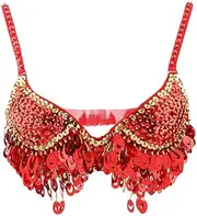 [ａ aternee] Womens Ladies Backless Sequin Festival Clubbing Tribal Bra, Red, 36/80