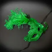 Women's Venetian Mardi Gras Masquerade Ball Mask with Feathers [Green]
