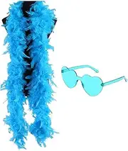 [Jyuha] 6.6FT Feather Boa, Colorful Natural Feather Boas, Wearable Feather Boa with Heart Shaped Sunglasses, Frameless Design, for Girls, Women, Halloween Costume & (5Colors)
