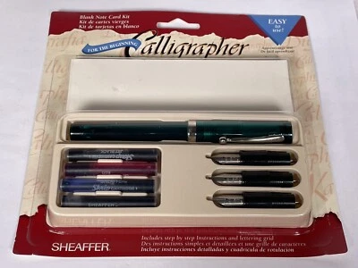 VINTAGE SHEAFFER CALLIGRAPHY SET - w FOUNTAIN PEN, 3 NIBS, 4 COLORS, CARDS & ENV
