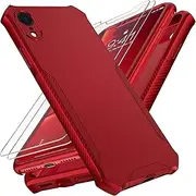 ORETech 360°Protective for iPhone XR Case and [2 x 9H Glass Screen Protectors] [Full Body Shockproof] Hard PC Front with Silicone TPU Bumper Non-Slip Hybrid Cover for iPhone XR Phone case 2018 - Red