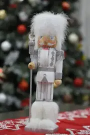 Nutcracker Christmas Decorations 14 inches Soldier in White Wooden Handmade