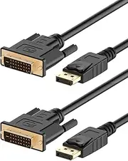 2X DisplayPort (DP) to DVI Cable, Gold Plated, 6 Feet