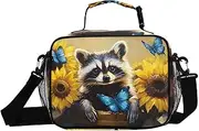 Insulated Lunch Box Raccoon Butterfly Sunflower for Women Men - Ideal for Work, Picnics - Includes Adjustable Shoulder Strap