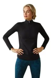 Ariat Womens Breathe 1/4 Zip Baselayer, Black, Medium