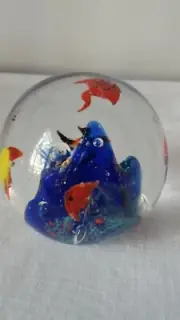 Vintage Hand Blown Glass Paperweight "Under the Sea" Fish Figurine