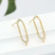 2Pairs 18K Gold Plated Stud Earrings Connector, Cubic Zirconia Micro Pave Earri