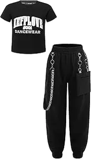 [FEESHOW] Kids Girls Sport Set Short Sleeve Sport Top with Cargo Pant Hip Hop Clothes Set Jazz Outfits