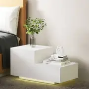 Artiss Bedside Table 2 Drawers RGB LED High Gloss White