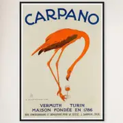 Galrie Carpano Vermouth Flamingo Vintage Advertising Poster for Collectors and Home, Black Frame, A1 60 x 84cm (23 x 33inch)