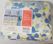 vtg Martha Stewart Everyday Twin Sheet Set Fressia Field Yllow Blue Floral Print