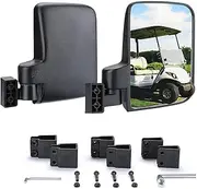 KEMIMOTO No Drilling Golf Cart Side Mirrors, Universal Rear View Mirror for 0.75"-1.25" Square Rail, Folding Design Compatible with EZGO, Club Car, Drive2, ICON, Black