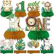 Wild One Birthday Decorations Honeycomb Centerpieces for Baby Boy Girls, Jungle Safari Theme 1st Birthday Table Centerpieces Party Supplies, Farm Animal First Birthday Table Topper Sign Decor