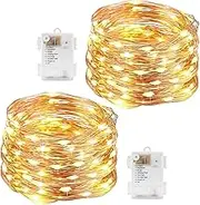 EZONEDEAL 2 Pack Warm White Led String Lights Battery Powered Copper Wire String Outdoor Fairy Lights Bedroom Waterproof Fairy Light Battery for DIY Christmas, Parties, Wedding (3 M + Battery Box)
