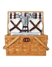 Alfresco Picnic Basket Set Wooden Cooler Bag 4 Perso