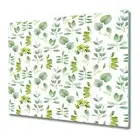 Glass Induction Ceramic Hob Cover Worktop Saver Watercolour leaves green 60x52