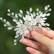 Bride Flower Wedding Hair Comb Silver Crystal Hair Piece Bridal Leaf Hair