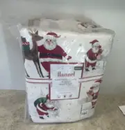 Pottery Barn Kids Organic Heritage Santa north pole Sheet set QUEEN Flannel