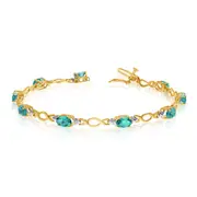 14k Yellow Gold Oval Emerald Stones And Diamonds Tennis Bracelet, 7"