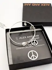 Alex & Ani World Peace Charm Harmony Balance Silver Bangle Bracelet NWTCB