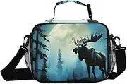 Moose Black Blue Forest Insulated Lunch Box for Women Men - Ideal for Work, Picnics - Includes Adjustable Shoulder Strap