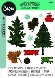 Sizzix A5 Clear Stamps Set 16PK w/5PK Framelits Die Set Pine Holidays by 49 and